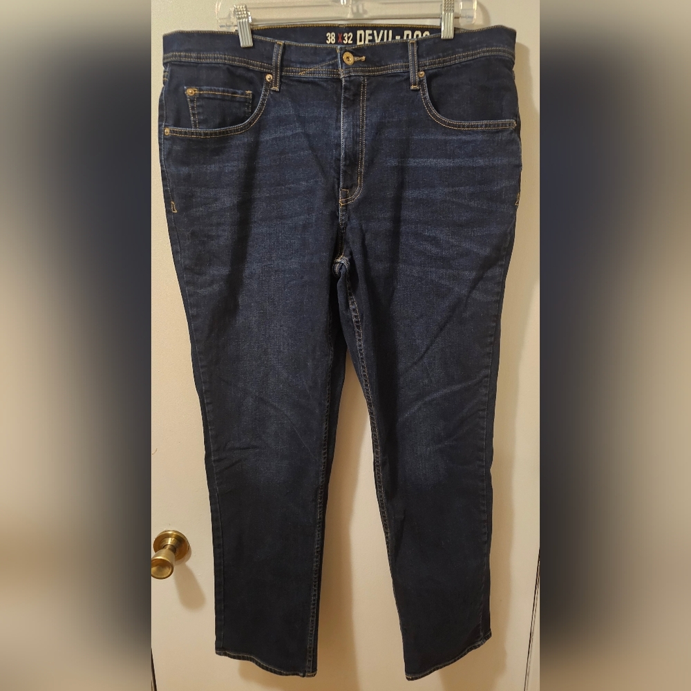Devil Dog Jeans  Blue‎ Athletic Fit Stretch Dark Wash Denim Men's Size 38x32